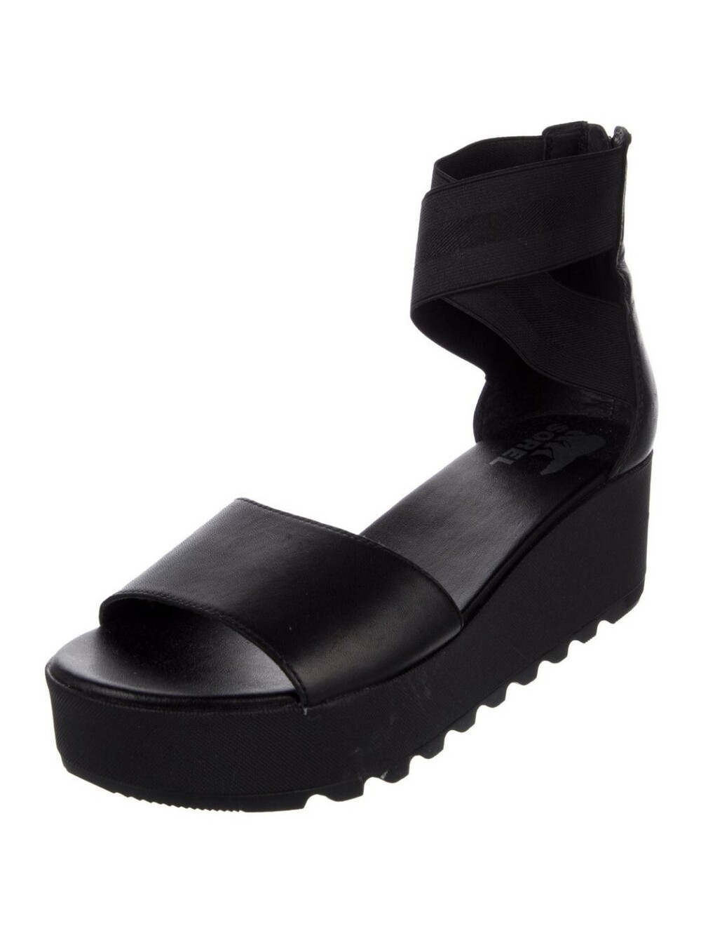 Sorel Black Platform Ankle-Wrap Sandal